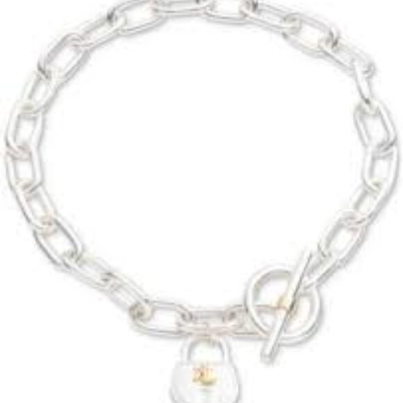 NWT Lauren Ralph Lauren Two-Tone Sterling Silver Padlock Flex Bracelet - Picture 6 of 7